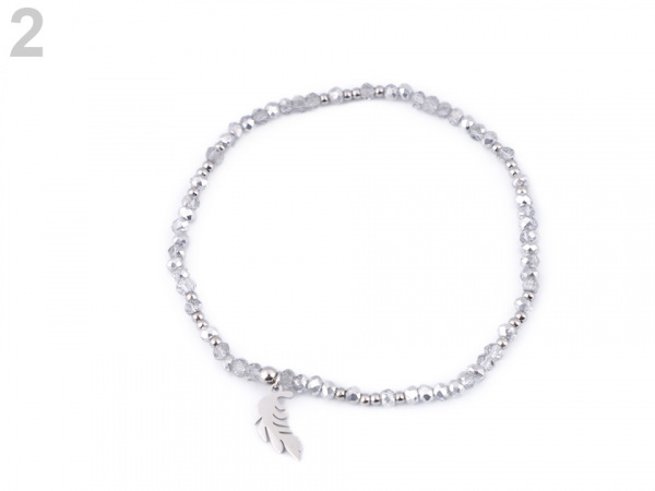 Náramek s broušenými korálky z nerezové oceli - peříčko