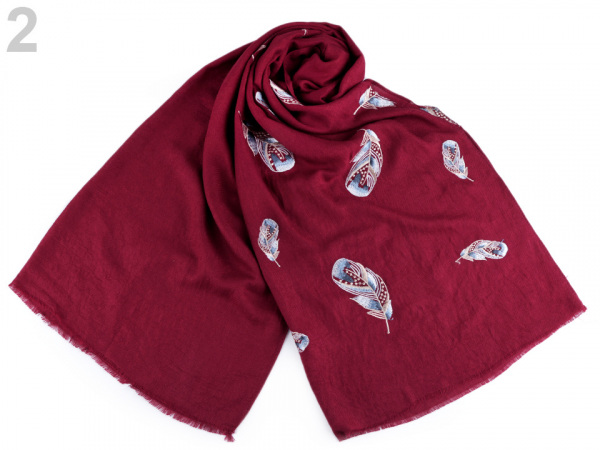 Šála vyšívaná pírka 70x165 cm