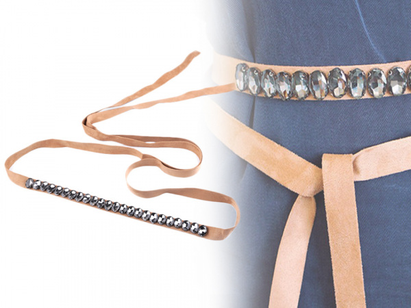 Zavazovací pásek s broušenými kameny semišový šíře 2 cm