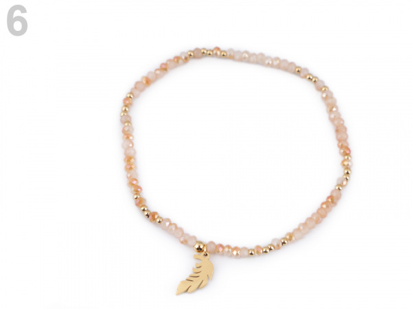 Náramek s broušenými korálky z nerezové oceli - peříčko