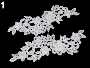 Krajková aplikace / vsadka s perlou 3D 8x24 cm