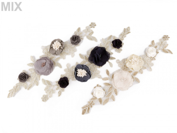 Aplikace / vsadka 3D s květy 9x32,5 cm