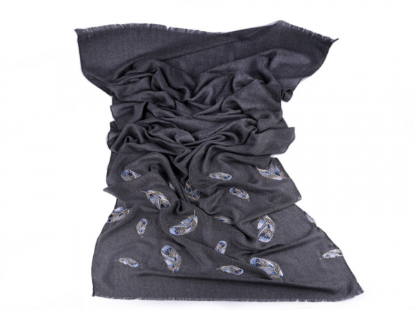 Šála vyšívaná pírka 70x165 cm