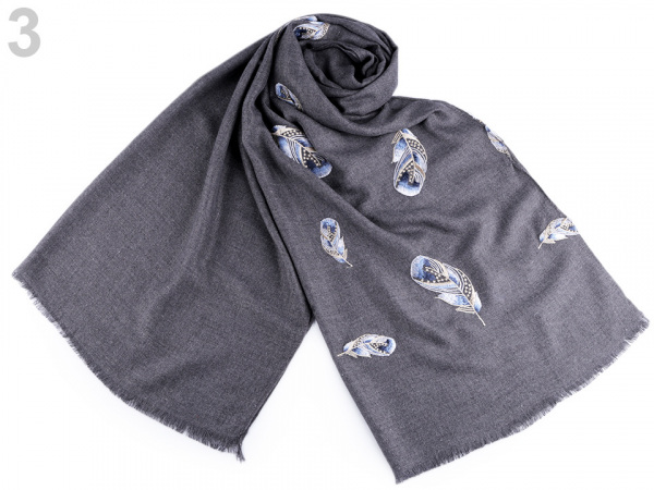 Šála vyšívaná pírka 70x165 cm