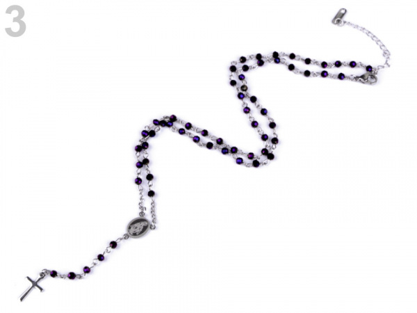 Náhrdelník z nerezové oceli růženec s broušenými kamínky