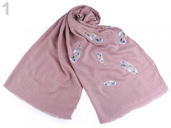 Šála vyšívaná pírka 70x165 cm