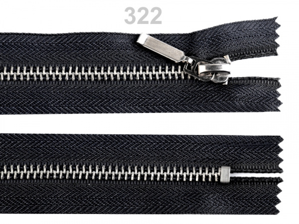 Kovový / mosazný zip šíře 6 mm délka 14 cm (jeansový)