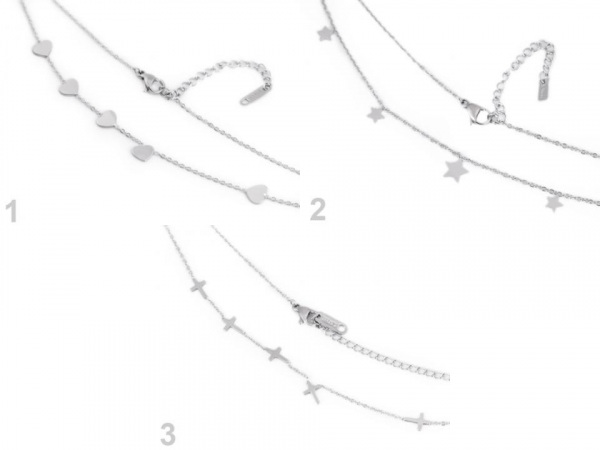 Náhrdelník z nerezové oceli srdce, hvězda, křížek