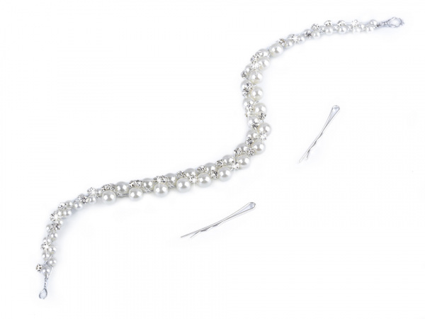 Perlová ozdoba / čelenka do vlasů se štrasovými kamínky