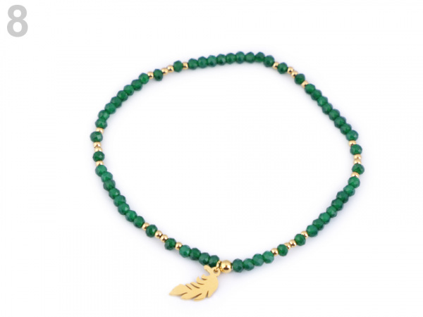 Náramek s broušenými korálky z nerezové oceli - peříčko