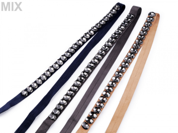 Zavazovací pásek s broušenými kameny semišový šíře 2 cm