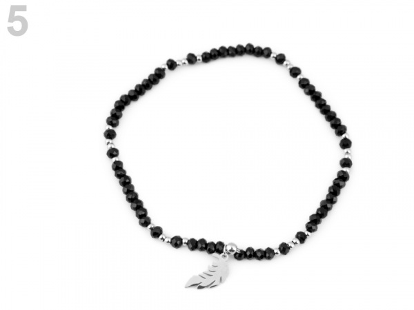 Náramek s broušenými korálky z nerezové oceli - peříčko