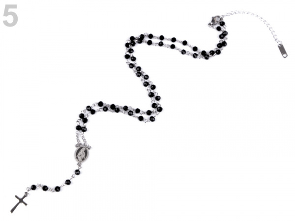 Náhrdelník z nerezové oceli růženec s broušenými kamínky