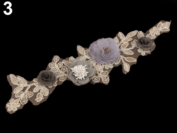 Aplikace / vsadka 3D s květy 9x32,5 cm