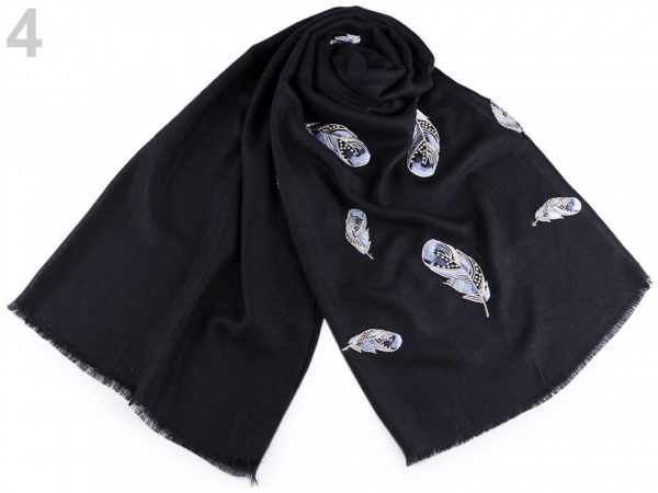 Šála vyšívaná pírka 70x165 cm