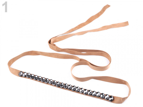 Zavazovací pásek s broušenými kameny semišový šíře 2 cm