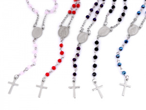 Náhrdelník z nerezové oceli růženec s broušenými kamínky