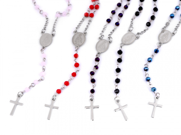 Náhrdelník z nerezové oceli růženec s broušenými kamínky