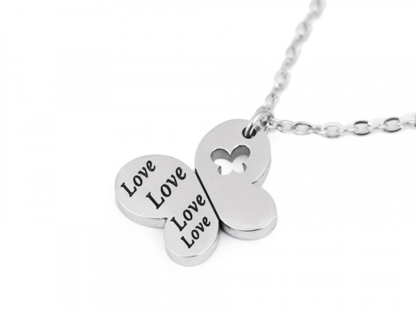 Náhrdelník z nerezové oceli ovál, srdce, motýl s nápisem Love