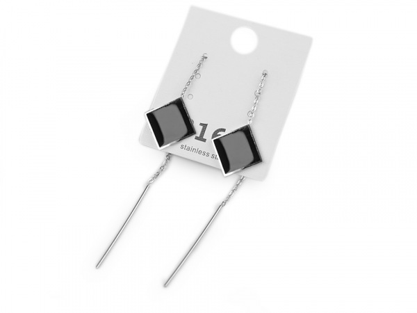 Náušnice z nerezové oceli čtverce s řetízkem