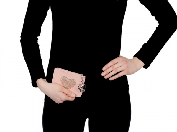 Peněženka / klíčenka s glitrovým srdcem 9x12 cm