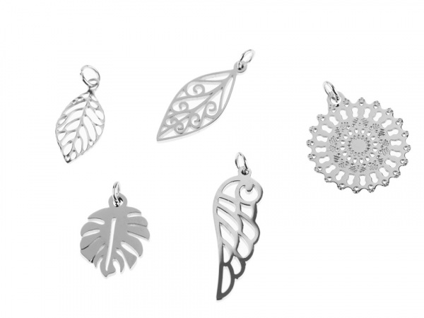 Přívěsek z nerezové oceli se spojovacím kroužkem - list, křídlo, mandala