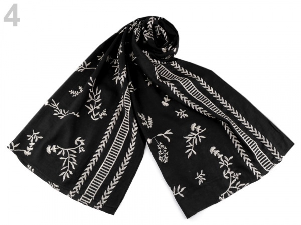 Šála vyšívané větvičky folklor 70x170 cm