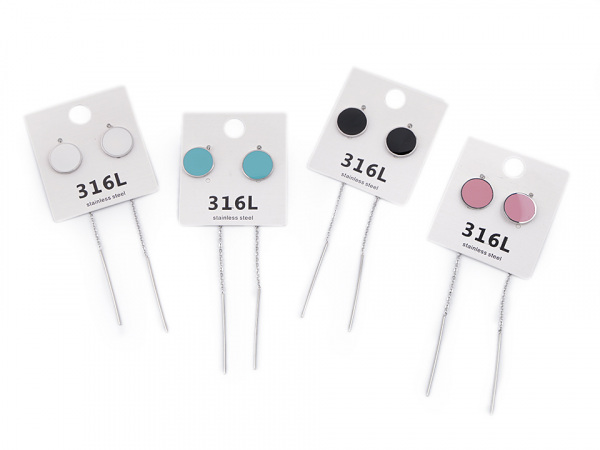 Náušnice z nerezové oceli kolečka s řetízkem