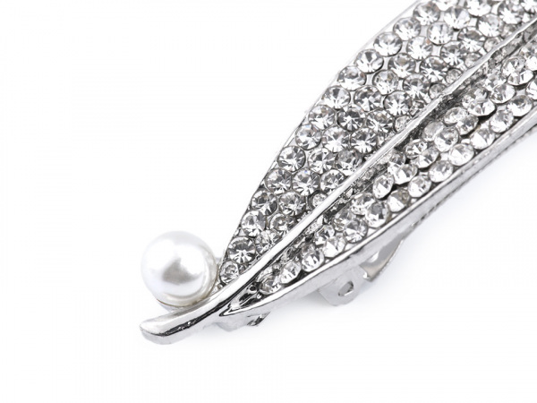 Francouzská spona do vlasů s broušenými kamínky a perlou