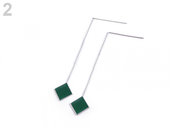 Náušnice z nerezové oceli čtverce s řetízkem