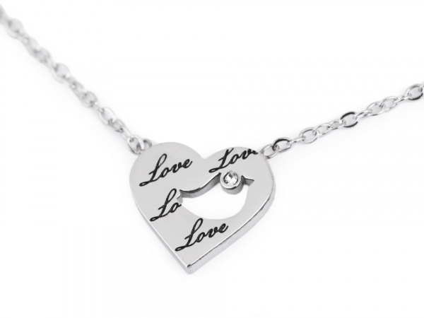 Náhrdelník z nerezové oceli ovál, srdce, motýl s nápisem Love