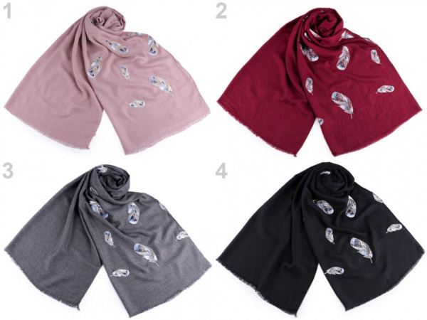 Šála vyšívaná pírka 70x165 cm