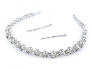 Perlová ozdoba / čelenka do vlasů se štrasovými kamínky