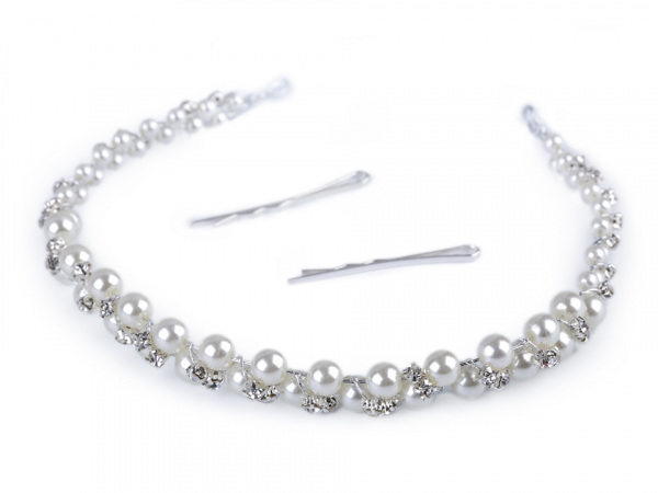 Perlová ozdoba / čelenka do vlasů se štrasovými kamínky