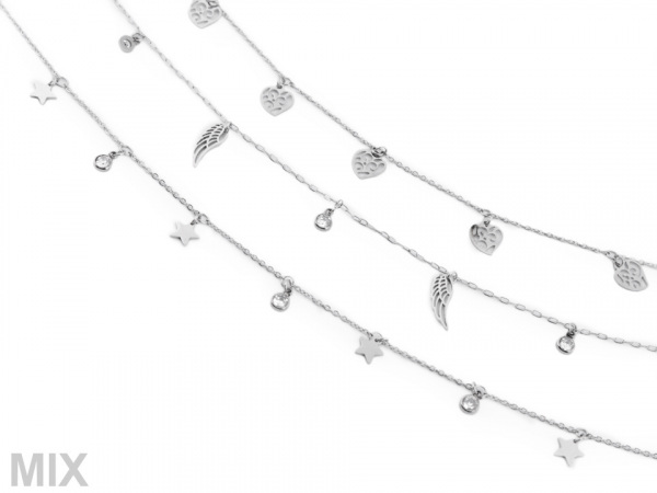 Náhrdelník z nerezové oceli s přívěsky - hvězda, srdce, křídla