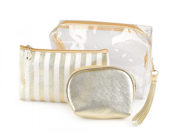 Kosmetická taška průhledná a metalická, sada 3 ks