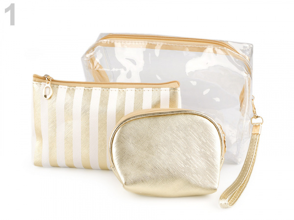 Kosmetická taška průhledná a metalická, sada 3 ks