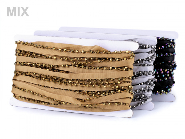 Prýmek / paspulka s broušenými korálky šíře 15 mm