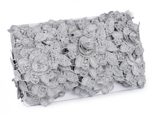 Vyšívaný prýmek / krajka 3D květ s lurexem šíře 60 mm