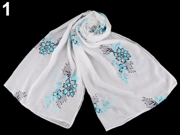 Šála vyšívané květy folklór 65x170 cm