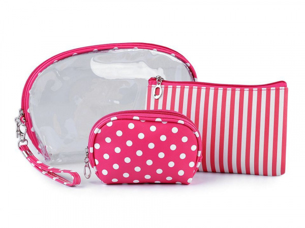 Kosmetická taška průhledná, proužkovaná a puntíkovaná, sada 3 ks