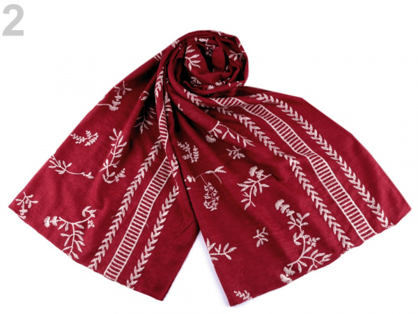 Šála vyšívané větvičky folklor 70x170 cm