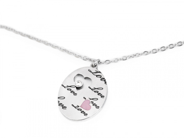 Náhrdelník z nerezové oceli ovál, srdce, motýl s nápisem Love