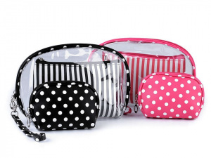 Kosmetická taška průhledná, proužkovaná a puntíkovaná, sada 3 ks