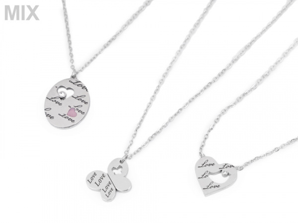 Náhrdelník z nerezové oceli ovál, srdce, motýl s nápisem Love