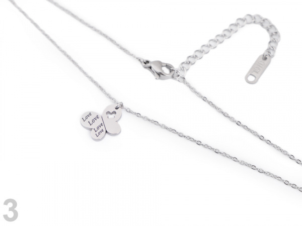 Náhrdelník z nerezové oceli ovál, srdce, motýl s nápisem Love