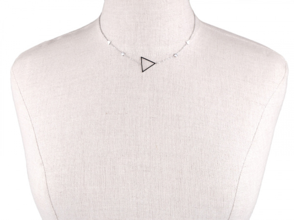 Náhrdelník trojúhelník z nerezové oceli s broušenými kamínky