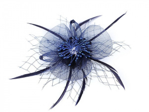 Brož / ozdoba do vlasů květ s peřím