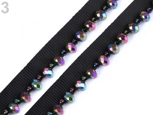 Prýmek / paspulka s broušenými korálky šíře 15 mm