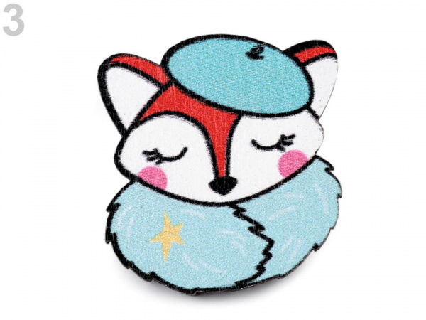 Dřevěná brož liška, pes, lenochod, mýval, jednorožec